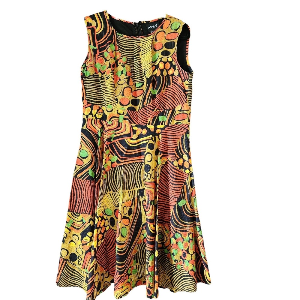 Ashro Emelie Burnt Orange Afrocentric Sun Dress 12 Cotton African Sleeveless